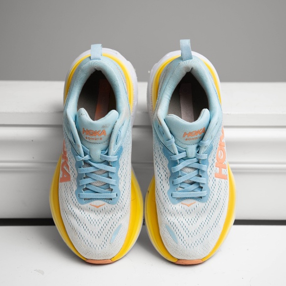 HOKA Bondi 8 Blue Yellow  Women's 7 B Comfort Cushioned Walking Running Nursing - Picture 6 of 8